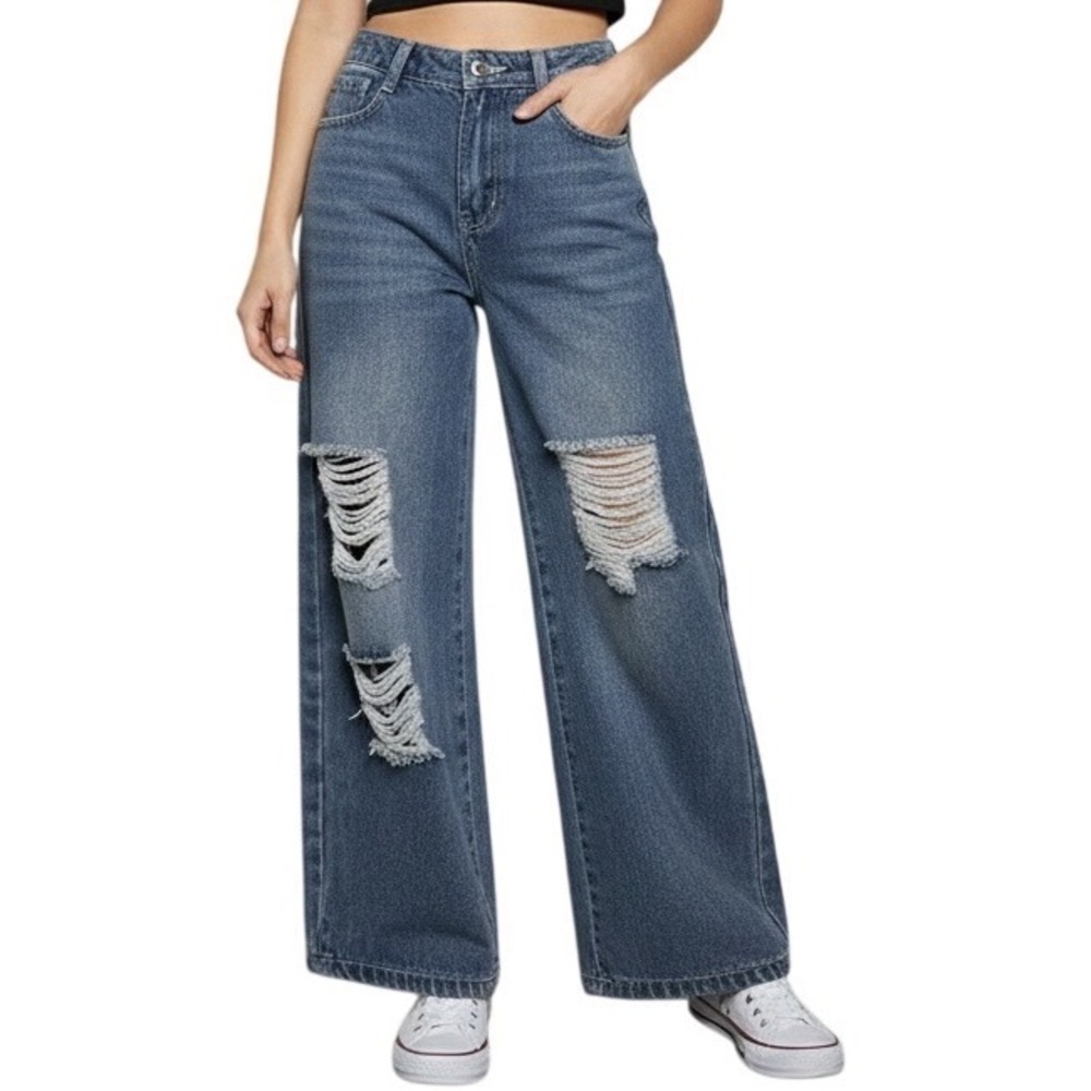 EXARUS Kids Blue Distressed Wide Leg‎ Jeans Size 6Y